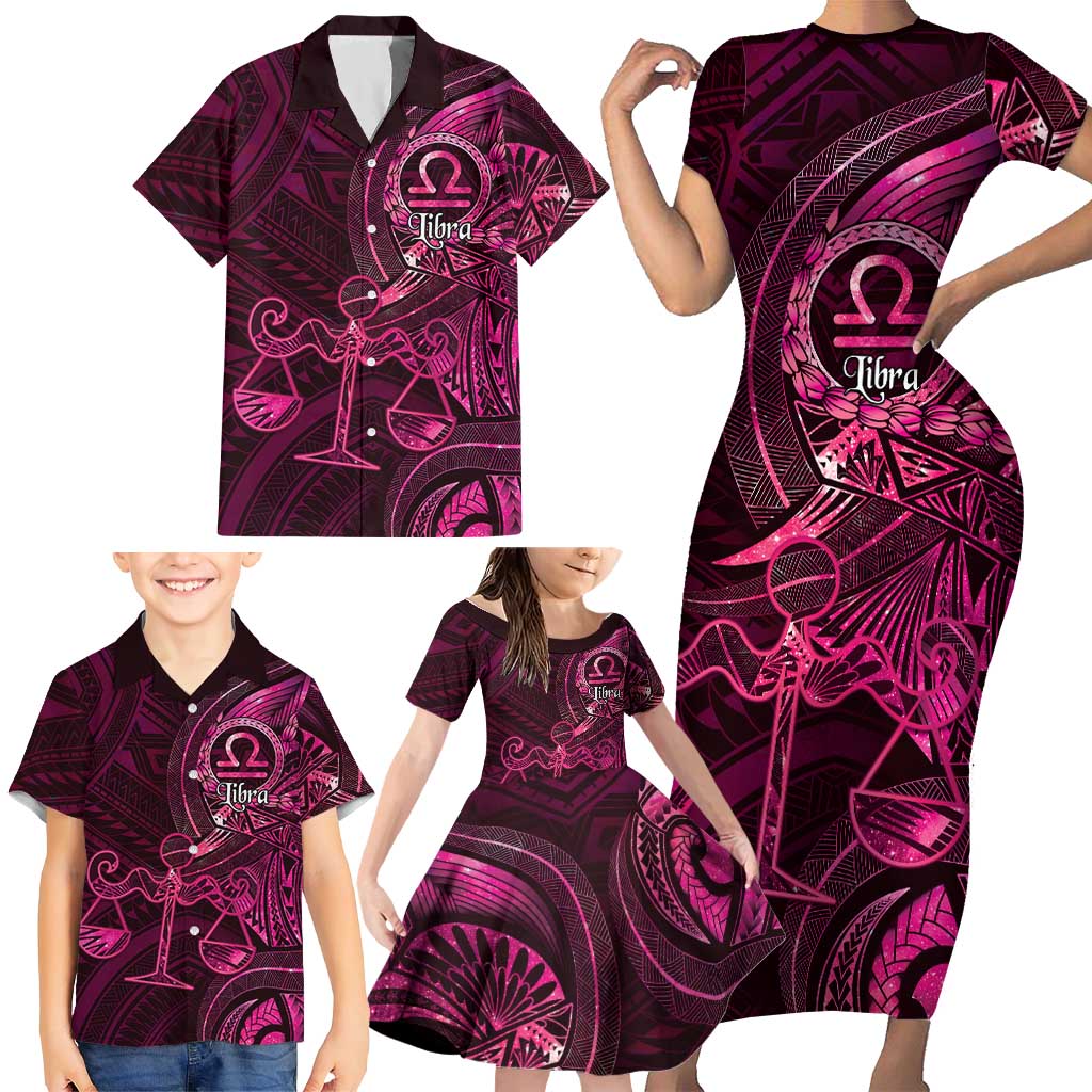 Personalised Polynesia Zodiac Libra Family Matching Short Sleeve Bodycon Dress and Hawaiian Shirt Galaxy Polynesian Pattern Chest Tattoo Style LT14 - Polynesian Pride