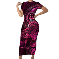 Personalised Polynesia Zodiac Libra Family Matching Short Sleeve Bodycon Dress and Hawaiian Shirt Galaxy Polynesian Pattern Chest Tattoo Style LT14 Mom's Dress Pink - Polynesian Pride
