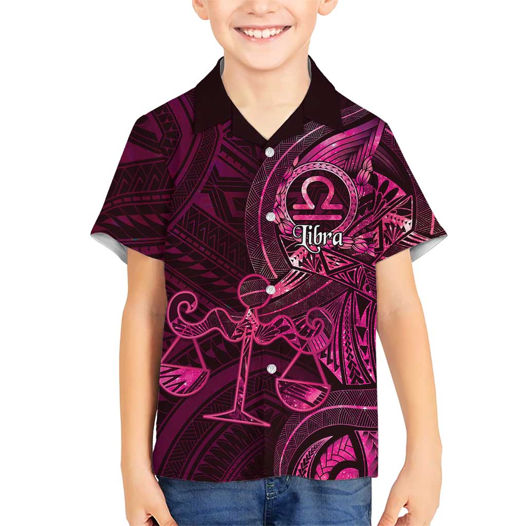 Personalised Polynesia Zodiac Libra Family Matching Short Sleeve Bodycon Dress and Hawaiian Shirt Galaxy Polynesian Pattern Chest Tattoo Style LT14 Son's Shirt Pink - Polynesian Pride