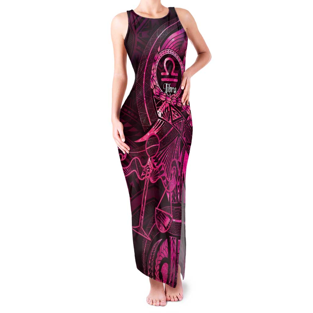 Personalised Polynesia Zodiac Libra Family Matching Tank Maxi Dress and Hawaiian Shirt Galaxy Polynesian Pattern Chest Tattoo Style LT14 Mom's Dress Pink - Polynesian Pride
