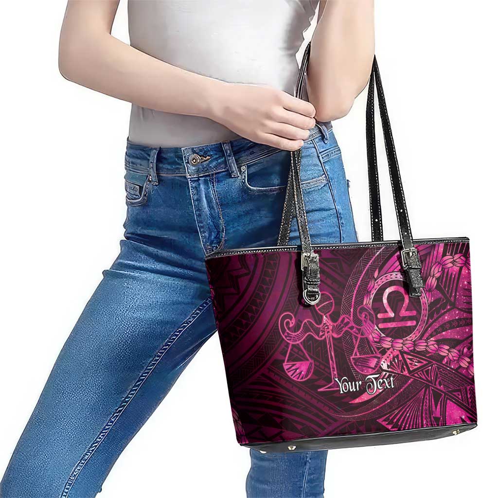 Personalised Polynesia Zodiac Libra Leather Tote Bag Galaxy Polynesian Pattern Chest Tattoo Style LT14 - Polynesian Pride