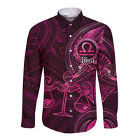 Personalised Polynesia Zodiac Libra Long Sleeve Button Shirt Galaxy Polynesian Pattern Chest Tattoo Style