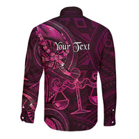 Personalised Polynesia Zodiac Libra Long Sleeve Button Shirt Galaxy Polynesian Pattern Chest Tattoo Style