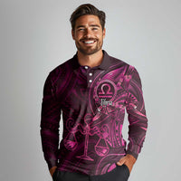 Personalised Polynesia Zodiac Libra Long Sleeve Polo Shirt Galaxy Polynesian Pattern Chest Tattoo Style