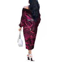 Personalised Polynesia Zodiac Libra Off The Shoulder Long Sleeve Dress Galaxy Polynesian Pattern Chest Tattoo Style