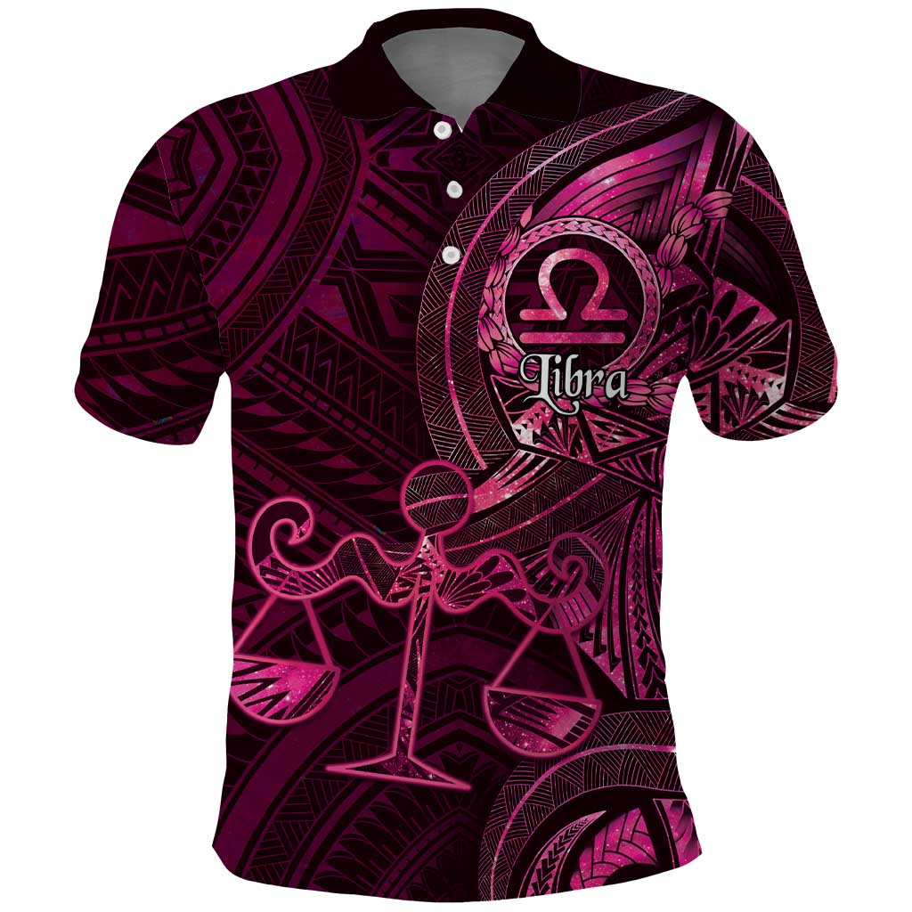 Personalised Polynesia Zodiac Libra Polo Shirt Galaxy Polynesian Pattern Chest Tattoo Style