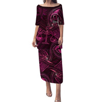 Personalised Polynesia Zodiac Libra Puletasi Galaxy Polynesian Pattern Chest Tattoo Style LT14 Long Dress Pink - Polynesian Pride