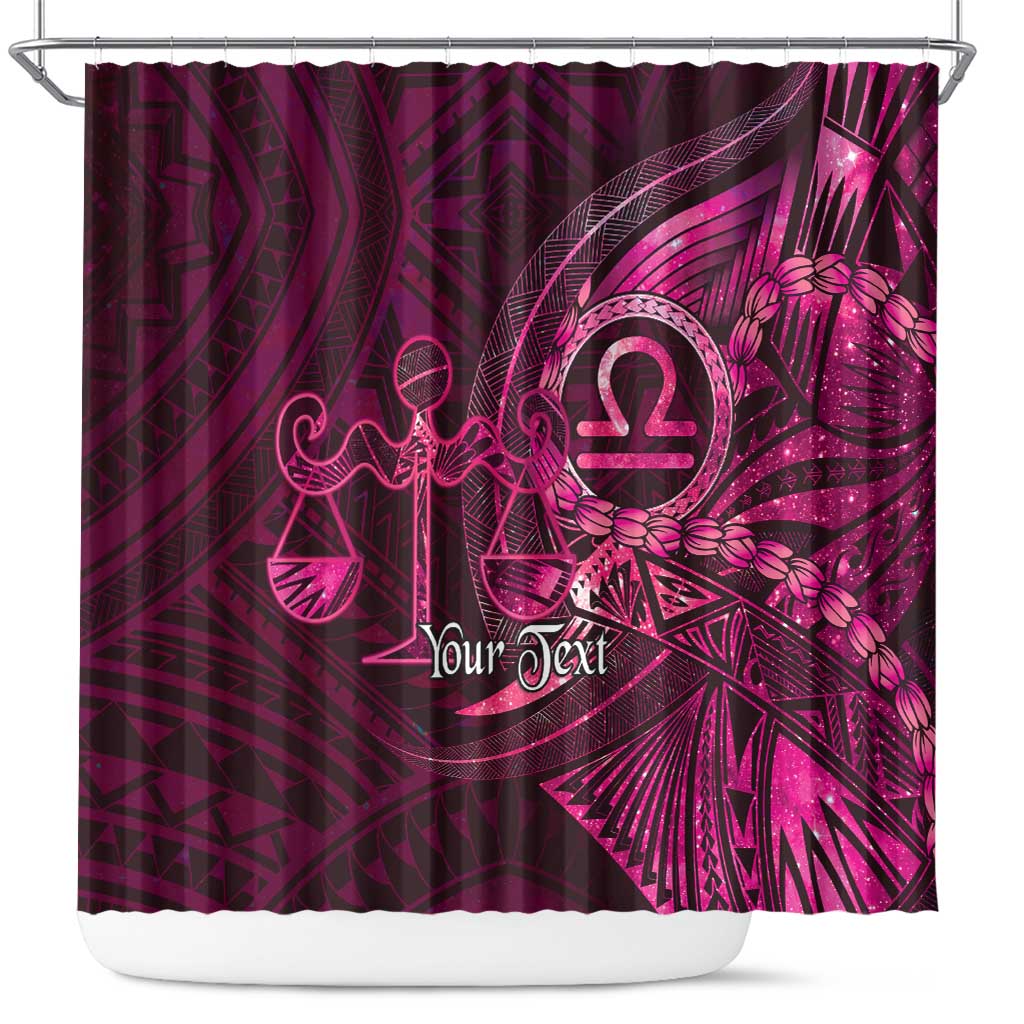 Personalised Polynesia Zodiac Libra Shower Curtain Galaxy Polynesian Pattern Chest Tattoo Style LT14 Pink - Polynesian Pride