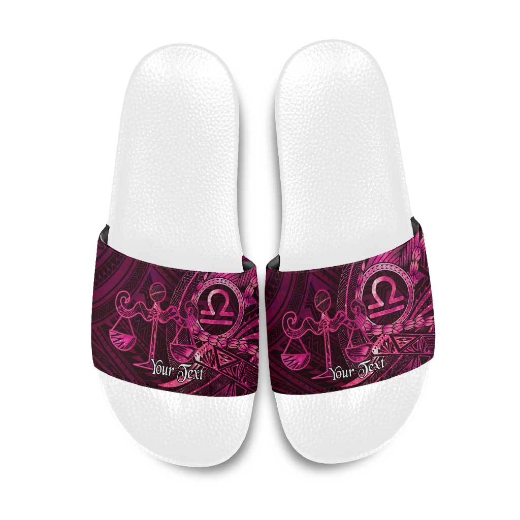 Personalised Polynesia Zodiac Libra Slide Sandals Galaxy Polynesian Pattern Chest Tattoo Style LT14 Pink - Polynesian Pride