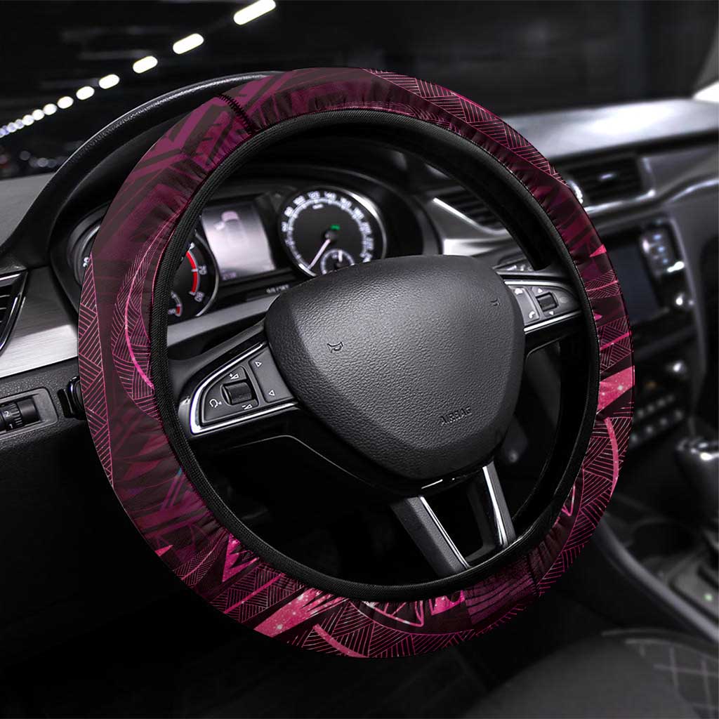 Polynesia Zodiac Libra Steering Wheel Cover Galaxy Polynesian Pattern Chest Tattoo Style LT14 Universal Fit Pink - Polynesian Pride