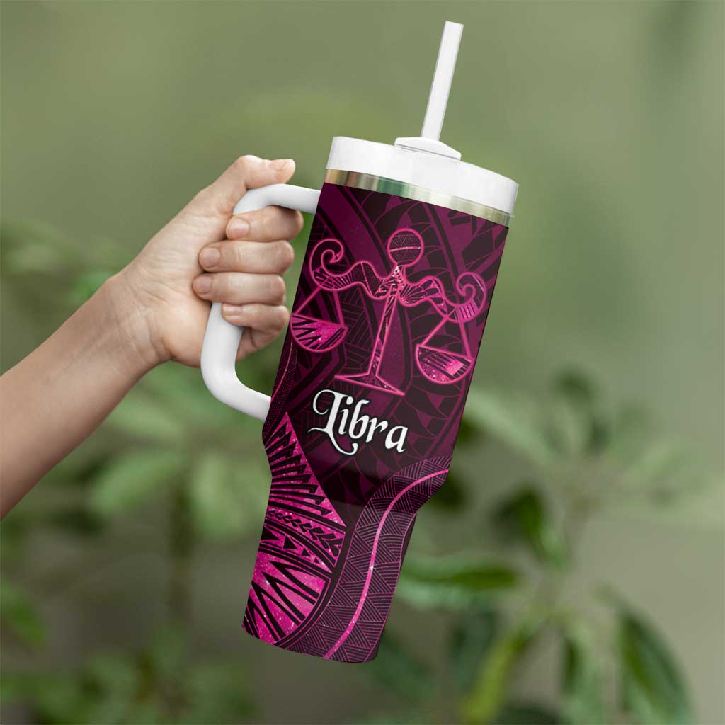 Personalised Polynesia Zodiac Libra Tumbler With Handle Galaxy Polynesian Pattern Chest Tattoo Style