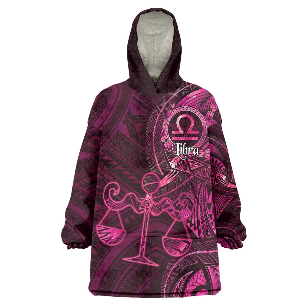 Personalised Polynesia Zodiac Libra Wearable Blanket Hoodie Galaxy Polynesian Pattern Chest Tattoo Style LT14 One Size Pink - Polynesian Pride