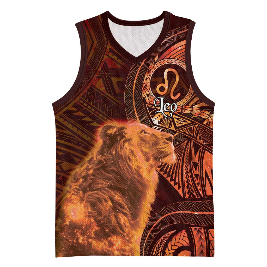 Personalised Polynesia Zodiac Leo Basketball Jersey Galaxy Polynesian Pattern Chest Tattoo Style