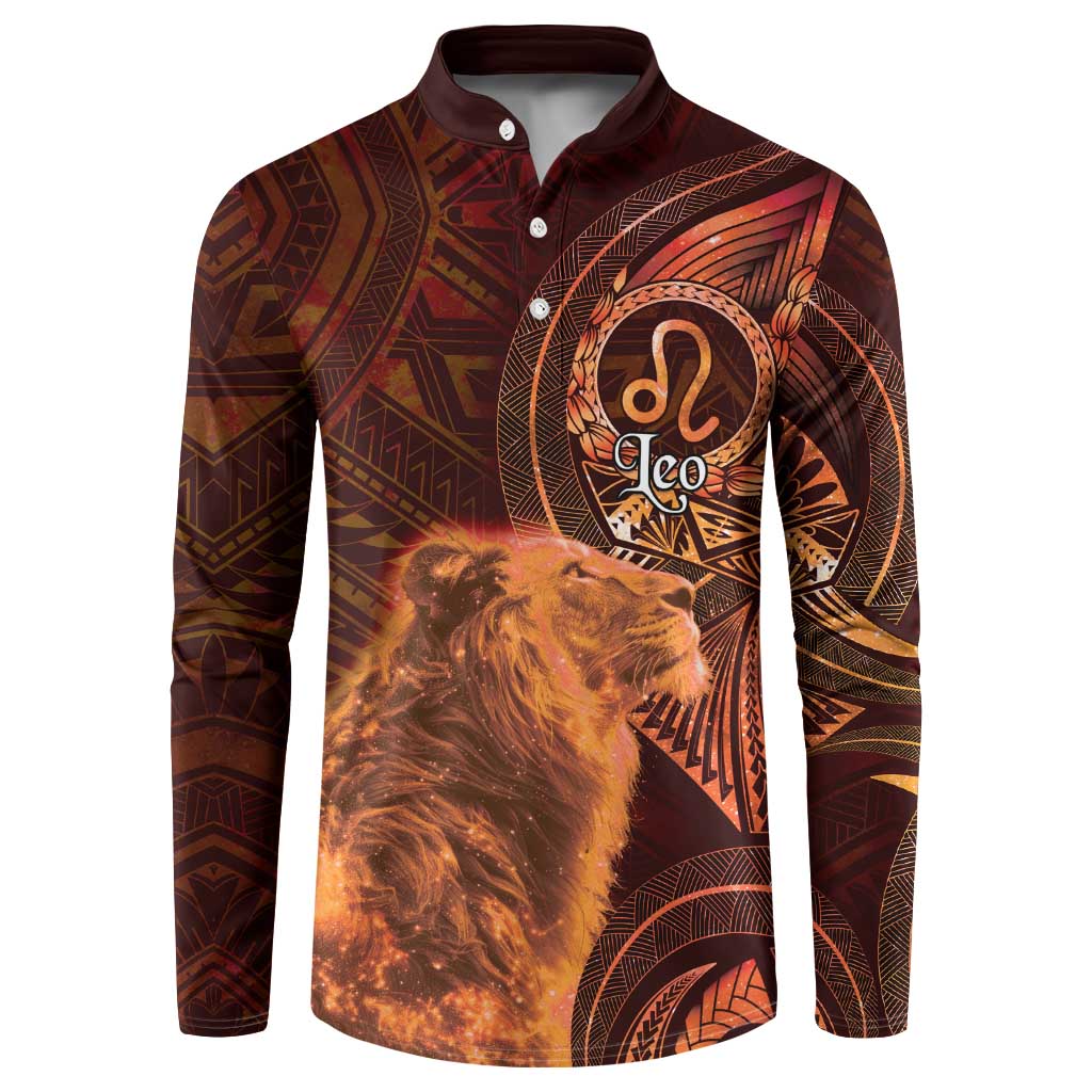 Personalised Polynesia Zodiac Leo Button Sweatshirt Galaxy Polynesian Pattern Chest Tattoo Style LT14 Orange - Polynesian Pride