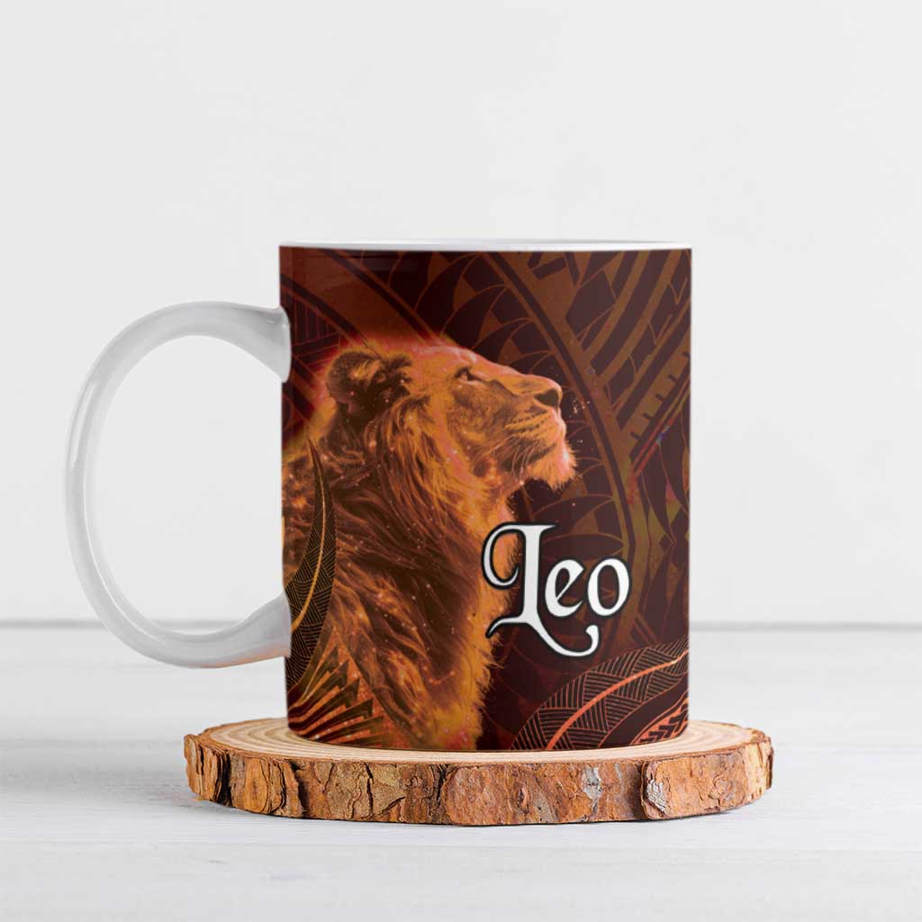 Personalised Polynesia Zodiac Leo Ceramic Mug Galaxy Polynesian Pattern Chest Tattoo Style