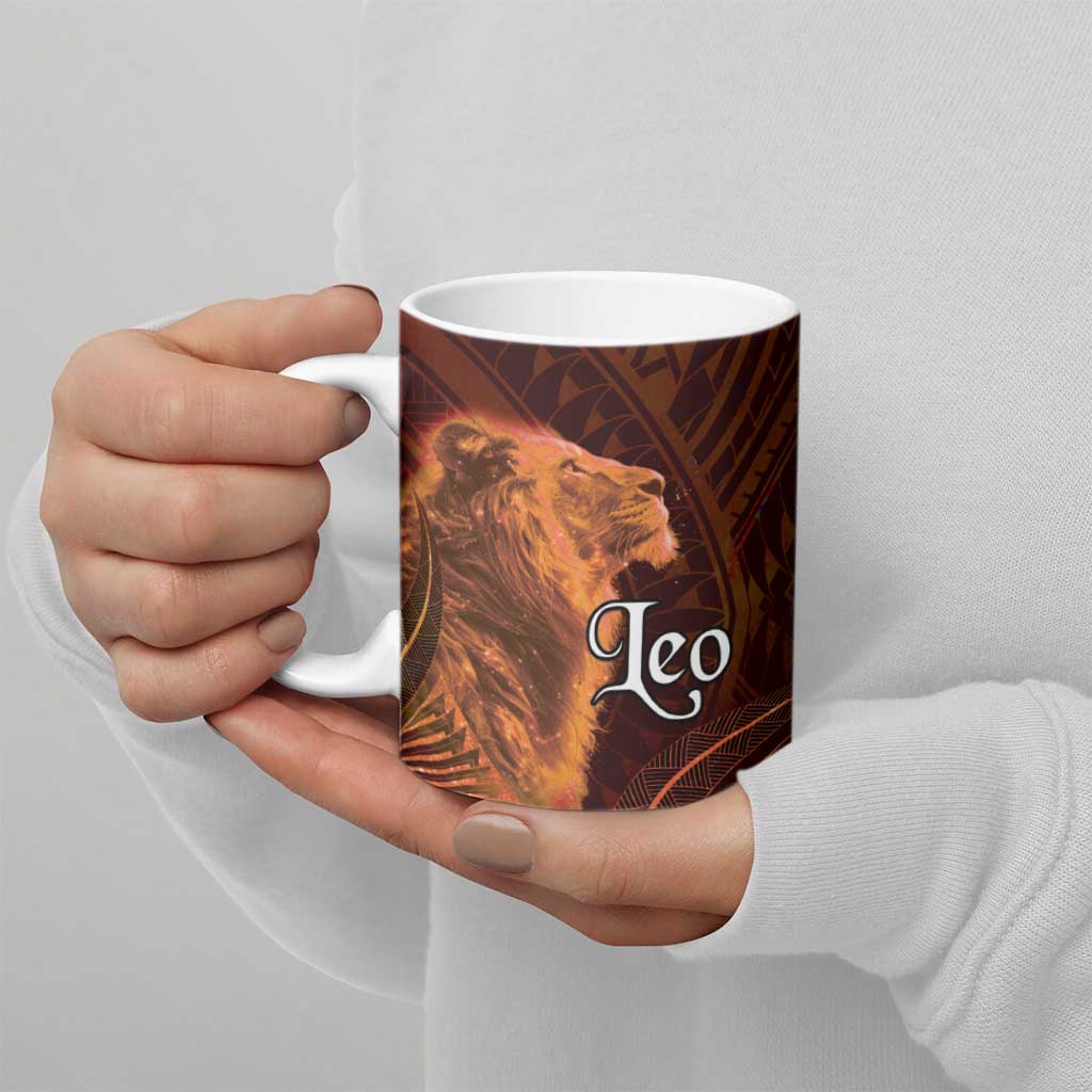 Personalised Polynesia Zodiac Leo Ceramic Mug Galaxy Polynesian Pattern Chest Tattoo Style