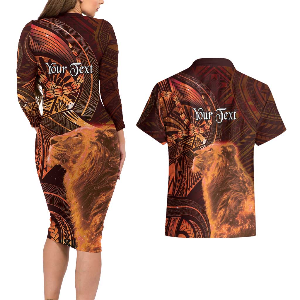 Personalised Polynesia Zodiac Leo Couples Matching Long Sleeve Bodycon Dress and Hawaiian Shirt Galaxy Polynesian Pattern Chest Tattoo Style LT14 - Polynesian Pride