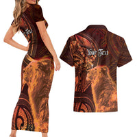 Personalised Polynesia Zodiac Leo Couples Matching Short Sleeve Bodycon Dress and Hawaiian Shirt Galaxy Polynesian Pattern Chest Tattoo Style LT14 - Polynesian Pride