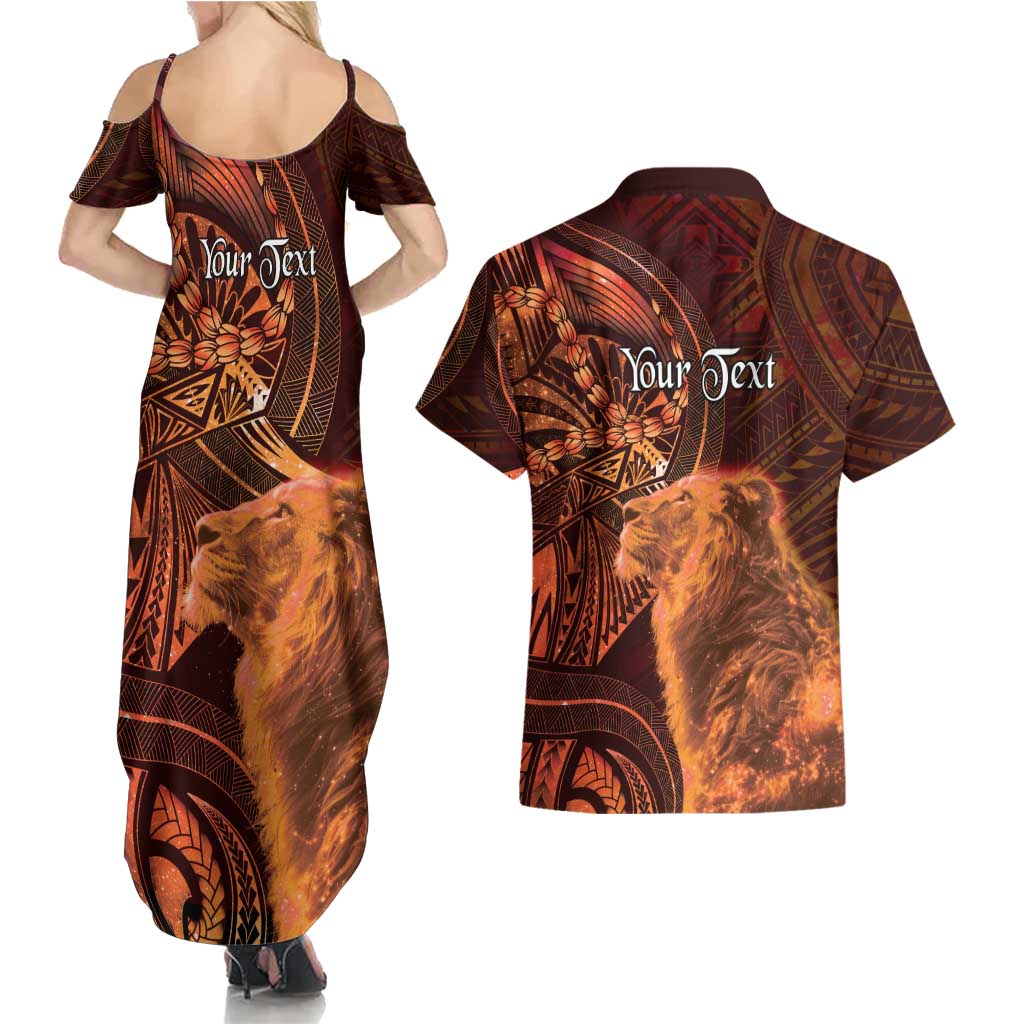 Personalised Polynesia Zodiac Leo Couples Matching Summer Maxi Dress and Hawaiian Shirt Galaxy Polynesian Pattern Chest Tattoo Style