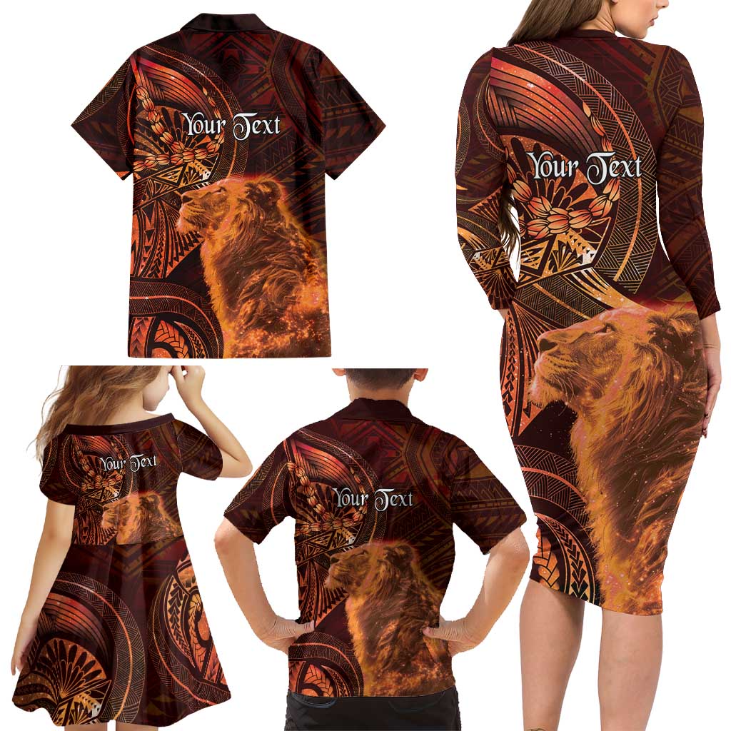 Personalised Polynesia Zodiac Leo Family Matching Long Sleeve Bodycon Dress and Hawaiian Shirt Galaxy Polynesian Pattern Chest Tattoo Style LT14 - Polynesian Pride