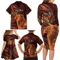 Personalised Polynesia Zodiac Leo Family Matching Long Sleeve Bodycon Dress and Hawaiian Shirt Galaxy Polynesian Pattern Chest Tattoo Style LT14 - Polynesian Pride