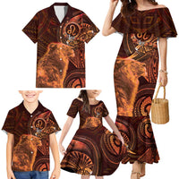 Personalised Polynesia Zodiac Leo Family Matching Mermaid Dress and Hawaiian Shirt Galaxy Polynesian Pattern Chest Tattoo Style LT14 - Polynesian Pride