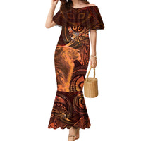 Personalised Polynesia Zodiac Leo Family Matching Mermaid Dress and Hawaiian Shirt Galaxy Polynesian Pattern Chest Tattoo Style LT14 Mom's Dress Orange - Polynesian Pride