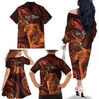 Personalised Polynesia Zodiac Leo Family Matching Off The Shoulder Long Sleeve Dress and Hawaiian Shirt Galaxy Polynesian Pattern Chest Tattoo Style LT14 - Polynesian Pride