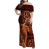 Personalised Polynesia Zodiac Leo Family Matching Off Shoulder Maxi Dress and Hawaiian Shirt Galaxy Polynesian Pattern Chest Tattoo Style LT14 Mom's Dress Orange - Polynesian Pride