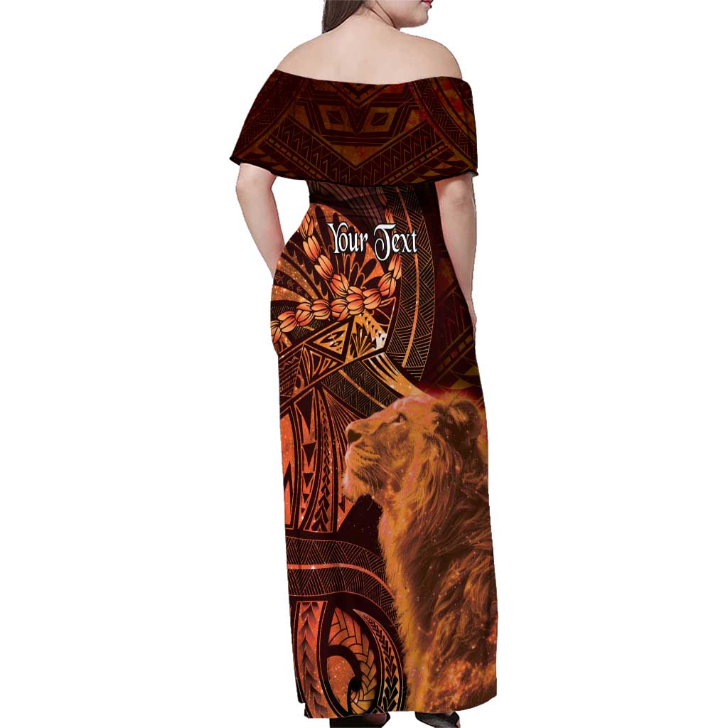 Personalised Polynesia Zodiac Leo Family Matching Off Shoulder Maxi Dress and Hawaiian Shirt Galaxy Polynesian Pattern Chest Tattoo Style LT14 - Polynesian Pride