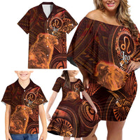 Personalised Polynesia Zodiac Leo Family Matching Off Shoulder Short Dress and Hawaiian Shirt Galaxy Polynesian Pattern Chest Tattoo Style LT14 - Polynesian Pride