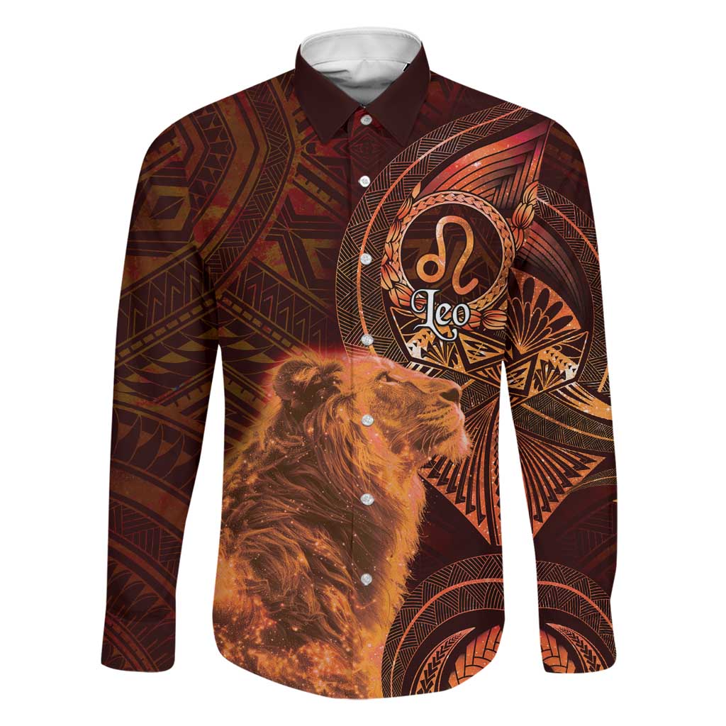 Personalised Polynesia Zodiac Leo Family Matching Puletasi and Hawaiian Shirt Galaxy Polynesian Pattern Chest Tattoo Style LT14 Dad's Shirt - Long Sleeve Orange - Polynesian Pride