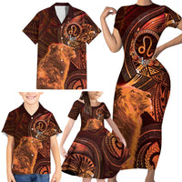 Personalised Polynesia Zodiac Leo Family Matching Short Sleeve Bodycon Dress and Hawaiian Shirt Galaxy Polynesian Pattern Chest Tattoo Style LT14 - Polynesian Pride