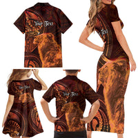 Personalised Polynesia Zodiac Leo Family Matching Short Sleeve Bodycon Dress and Hawaiian Shirt Galaxy Polynesian Pattern Chest Tattoo Style LT14 - Polynesian Pride