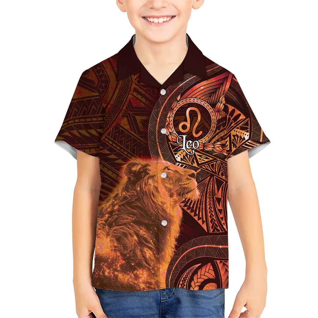 Personalised Polynesia Zodiac Leo Family Matching Short Sleeve Bodycon Dress and Hawaiian Shirt Galaxy Polynesian Pattern Chest Tattoo Style LT14 Son's Shirt Orange - Polynesian Pride