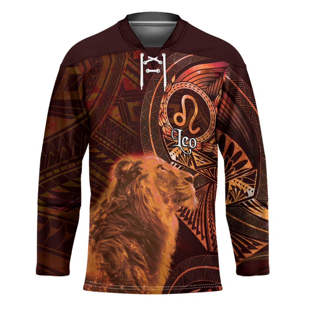 Personalised Polynesia Zodiac Leo Hockey Jersey Galaxy Polynesian Pattern Chest Tattoo Style LT14 Unisex Orange - Polynesian Pride