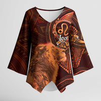 Personalised Polynesia Zodiac Leo Kimono Sleeve Blouse Galaxy Polynesian Pattern Chest Tattoo Style LT14 Female Orange - Polynesian Pride