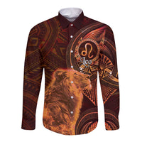 Personalised Polynesia Zodiac Leo Long Sleeve Button Shirt Galaxy Polynesian Pattern Chest Tattoo Style