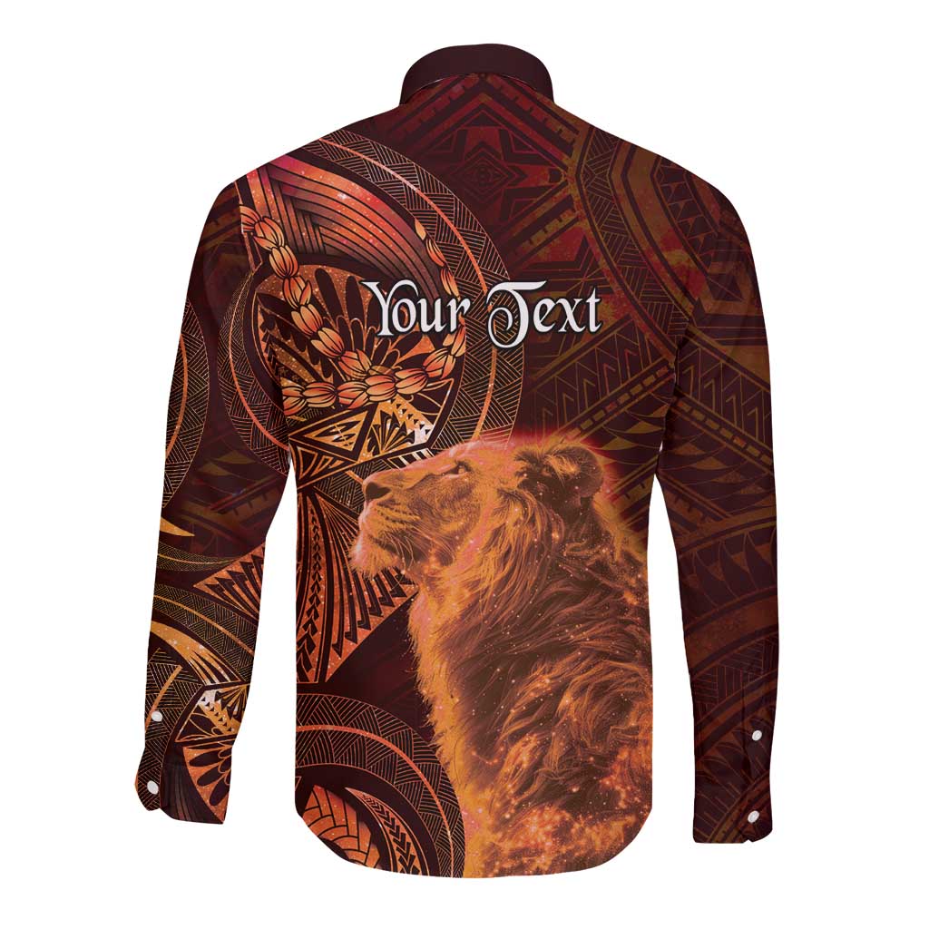 Personalised Polynesia Zodiac Leo Long Sleeve Button Shirt Galaxy Polynesian Pattern Chest Tattoo Style