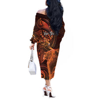 Personalised Polynesia Zodiac Leo Off The Shoulder Long Sleeve Dress Galaxy Polynesian Pattern Chest Tattoo Style