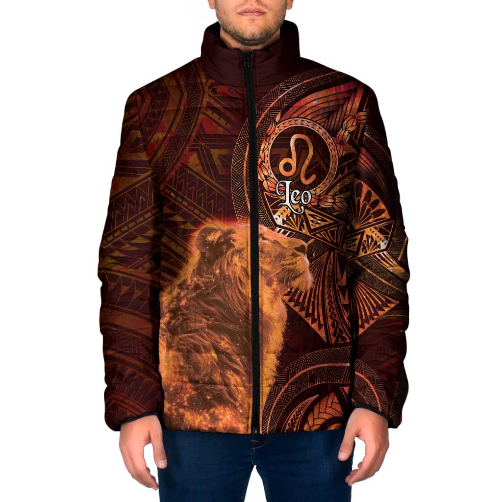 Personalised Polynesia Zodiac Leo Padded Jacket Galaxy Polynesian Pattern Chest Tattoo Style LT14 Men Orange - Polynesian Pride