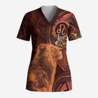 Personalised Polynesia Zodiac Leo Scrub Top Galaxy Polynesian Pattern Chest Tattoo Style