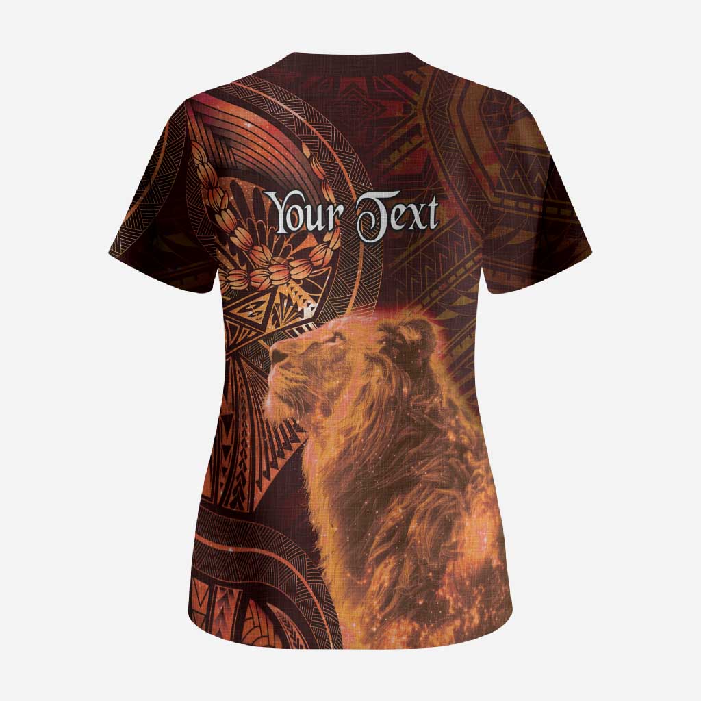 Personalised Polynesia Zodiac Leo Scrub Top Galaxy Polynesian Pattern Chest Tattoo Style