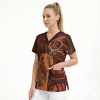 Personalised Polynesia Zodiac Leo Scrub Top Galaxy Polynesian Pattern Chest Tattoo Style