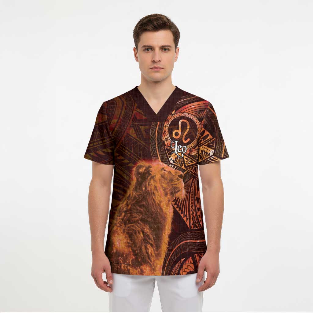 Personalised Polynesia Zodiac Leo Scrub Top Galaxy Polynesian Pattern Chest Tattoo Style
