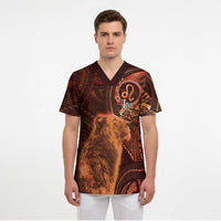 Personalised Polynesia Zodiac Leo Scrub Top Galaxy Polynesian Pattern Chest Tattoo Style