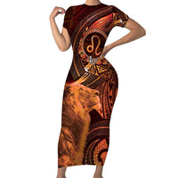 Personalised Polynesia Zodiac Leo Short Sleeve Bodycon Dress Galaxy Polynesian Pattern Chest Tattoo Style LT14 Long Dress Orange - Polynesian Pride