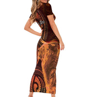 Personalised Polynesia Zodiac Leo Short Sleeve Bodycon Dress Galaxy Polynesian Pattern Chest Tattoo Style LT14 - Polynesian Pride