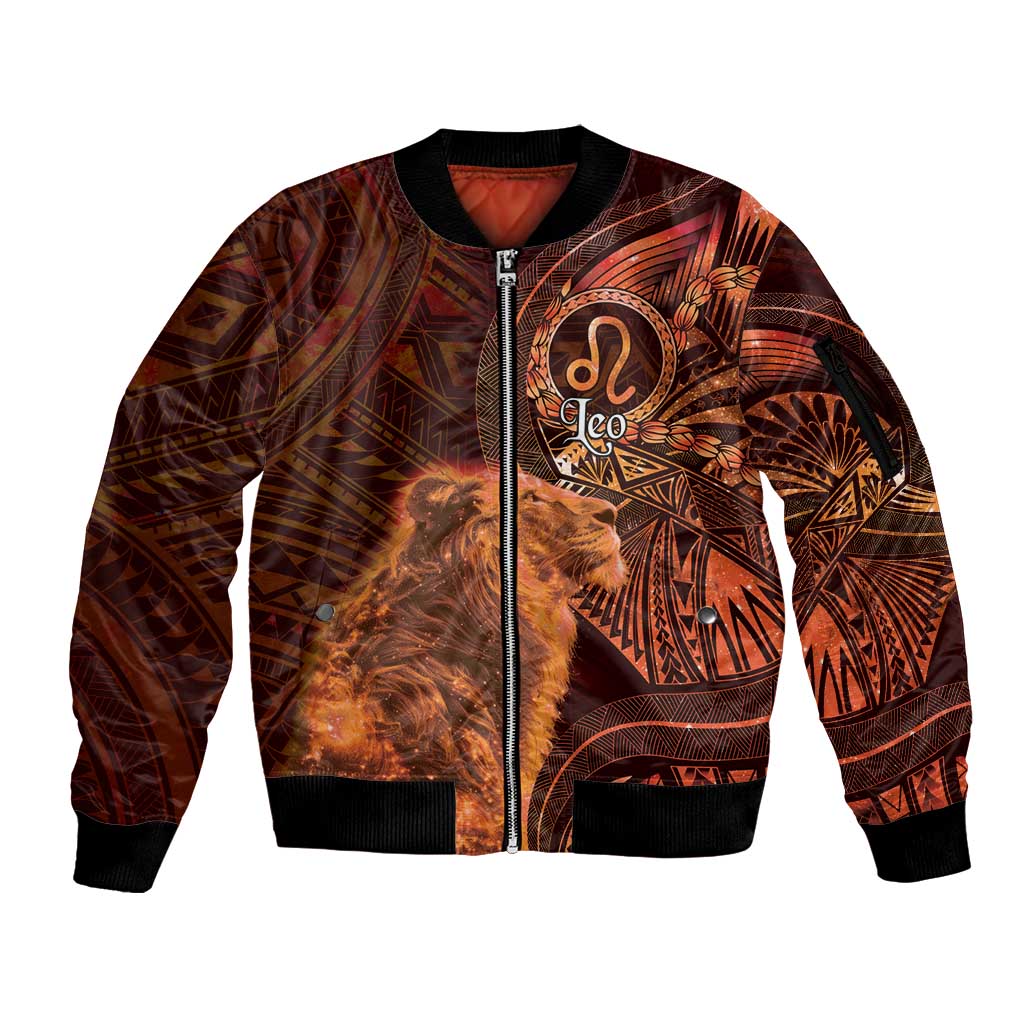 Personalised Polynesia Zodiac Leo Sleeve Zip Bomber Jacket Galaxy Polynesian Pattern Chest Tattoo Style