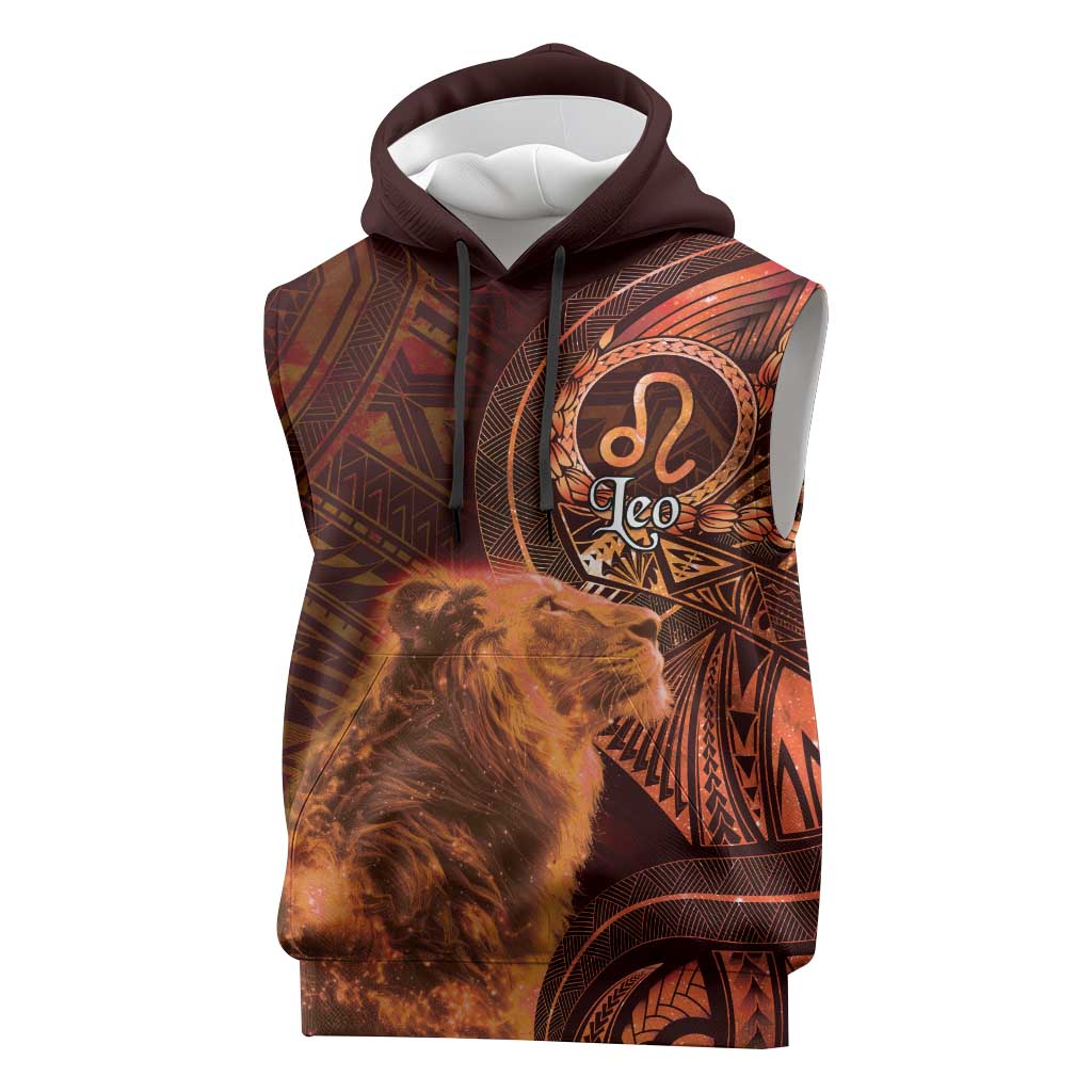 Personalised Polynesia Zodiac Leo Sleeveless Hoodie Galaxy Polynesian Pattern Chest Tattoo Style LT14 Orange - Polynesian Pride